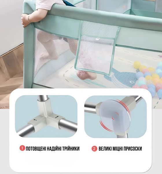 Дитячий манеж Terrio Classic XL 180х200 см Салатовий з двома ручками і 60 різнокольоровими м'ячами 2716549809 фото